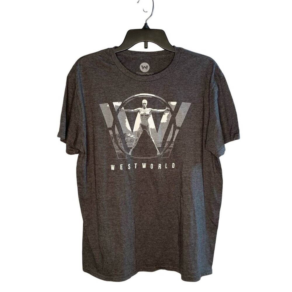 West World Tee T-shirt Men's size Large Short Sleeve Gray Logo on Front HBO TV